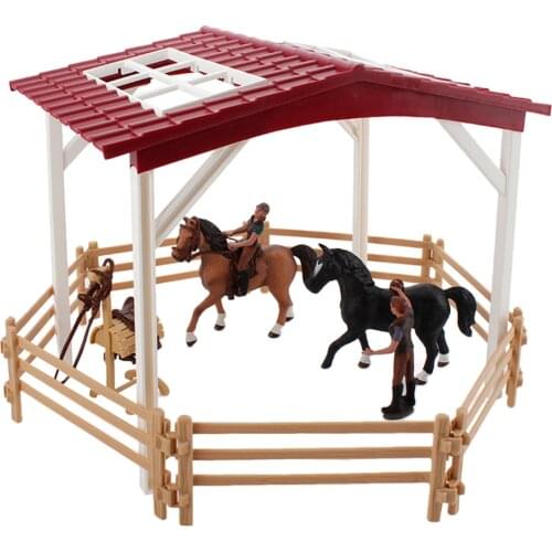 Farm Horse Scene Anction Figure Fence Statues Collection for Tabletop Decor