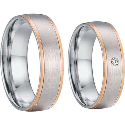 2pcs 18k rose gold plated wedding rings set for couples lovers stainless steel jewelry men and women marriage finger ring