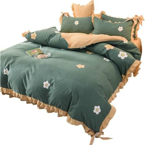 Pastoral Bed Skirt Four-Piece Bedspread Pure Cotton Simple Comforter Bedding Sets Bedding Set Home