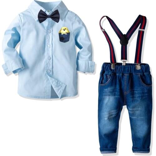 Oklady 2019 Gentleman Costume Baby Boy Clothes Cartoon T-shirt Tops + Overalls Suspender Trouser 2PCS Outfit Spring Autumn Suit