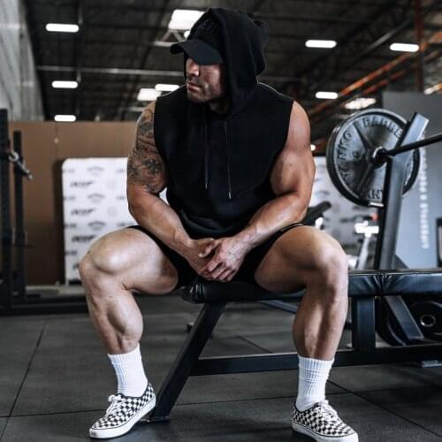 NEW Brand Men Fitness Hooded Tank Tops Sleeveless Bodybuilding Tee Shirt Fashion Stringer Male Workout Hooded Vests Sportswear