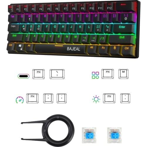 Mechanical Gaming Keyboard 61 Keys Green Switches Illuminated Programmable for PC Windows Gamer