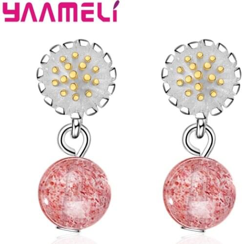 Cute And Elegant Earrings For Women Girls 925 Sterling Silver Jewelry Pure Clear Pink Stone Cubic Birthday Accessories