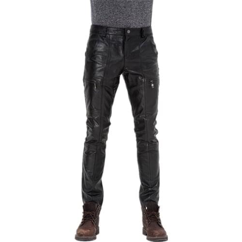 Mens Genuine Leather Pants 2021 Autumn Winter Male Tights Sheepskin Pants Motorcycle Leather Pants Cycling Leather Trousers