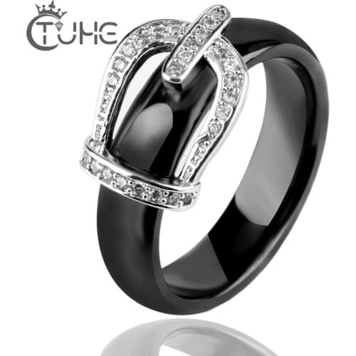 New Ring Jewelry CZ Stone Stainless Steel Belt Crown RING Black White Big Size 10 11 12 Ceramic Big Ring For Men Women Jewelry