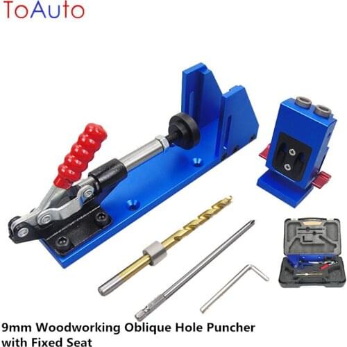 New Punch 9mm Oblique Hole Positioner Woodworking Hole Puncher Bevel Slotting Angle Positioner Kit with Fixed Seat Plastic Box