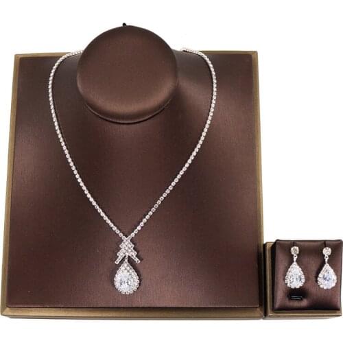 Wholesale Bridal Wedding Jewelry Necklace Earrings Set Fashion Rhinestone Shiny Necklace Pendant Woman Romantic Elegant Jewelry
