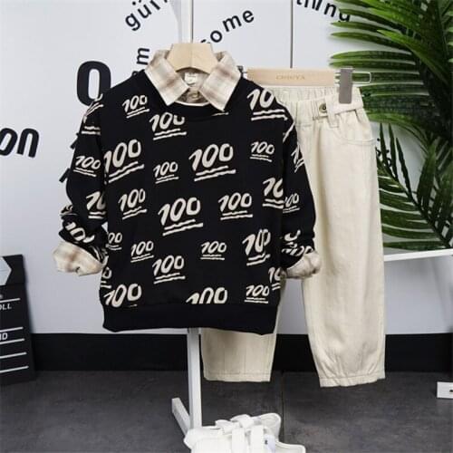 2 3 4 5 6 Years Toddler Boys Clothing Sets Casual Korean Plaid Long Sleeve Sweatshirt Pants 3pcs Kids Clothes Suits For Boy 2020