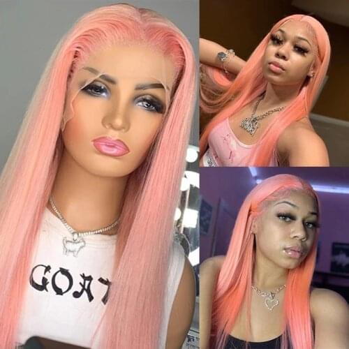 Middle Part 13X4 Lace Front Wigs Silky Straight Synthetic Pink Cosplay Wigs with Baby Hair Glueless Heat Resistant Fiber