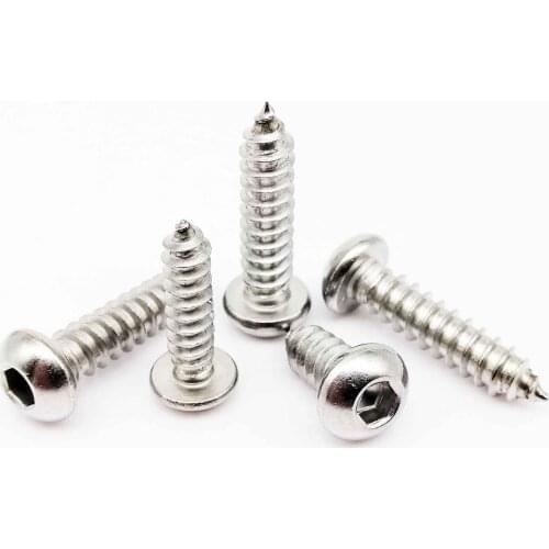 10/50pcs M3 M4 M5 M6 A2-70 304 Stainless Steel Allen Hexagon Hex Socket Button Round Head Self Tapping Wood Screw Length=6-50mm