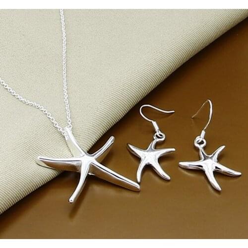 High Quality 925 Silver Fashion Lucky Five-Pointed Star Necklace Earrings Jewelry Set for Women Trendy Jewelry