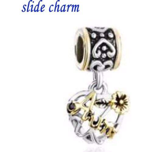 Slide charm Free shipping Mothers Day gift Aunt pendant amulet charm beads fit Pandora bracelet