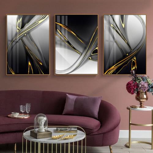 Nordic Abstract Yellow Line Canvas Painting Black Gray Background Posters Print Wall Art Picture Living Room Office Home Decor