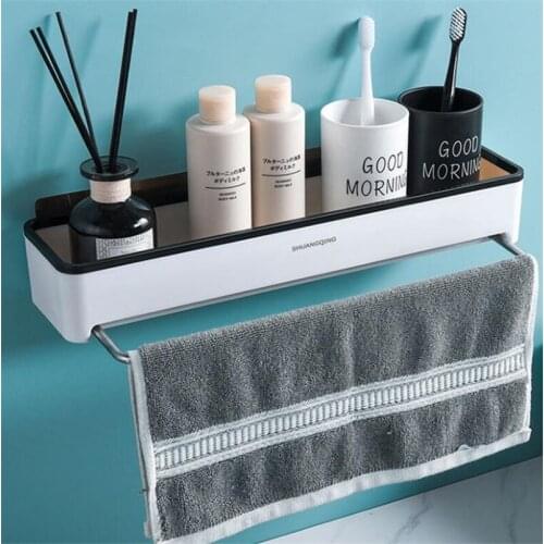 Bathroom Storage Rack for Soap Shanpoo Holder With Towel Bar Wall Mounted Kitchen Shelf for Bathroom Accessories