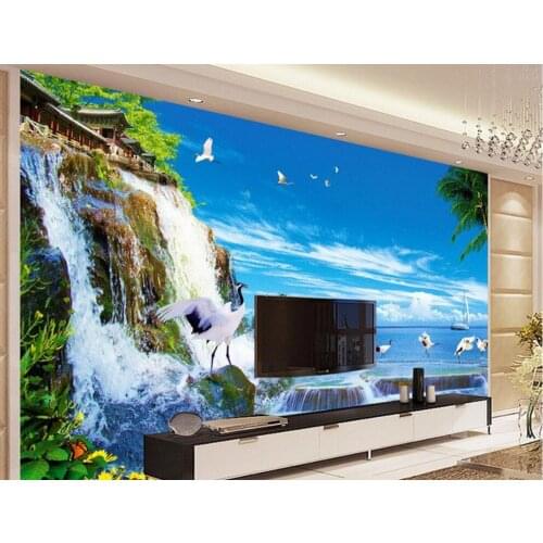 Home Decoration 3d customized wallpaper Waterfall sea TV background wall landscape painting decoration