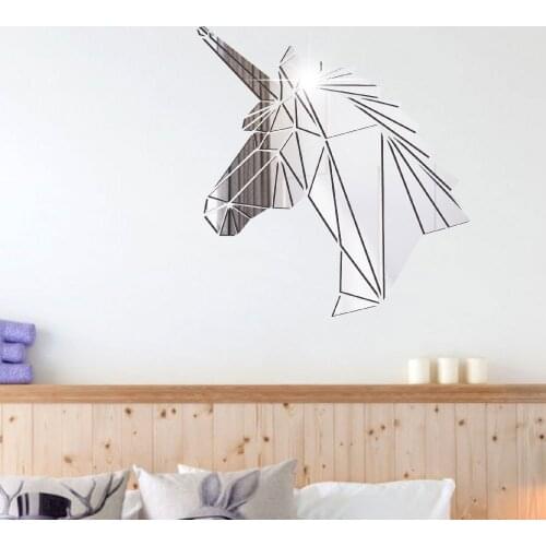 Unicorn Mirror Stickers Self Adhesive Wall Stickers Kids Room Livingroom Children Home Decoration DIY 3D Peel and Stick