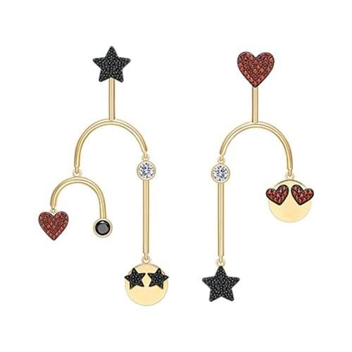 925 Sterling Silver Yellow Gold Color Funny Emoticon Earrings with Love Heart Star Zircon CZ Women Fashion Brand Jewelry
