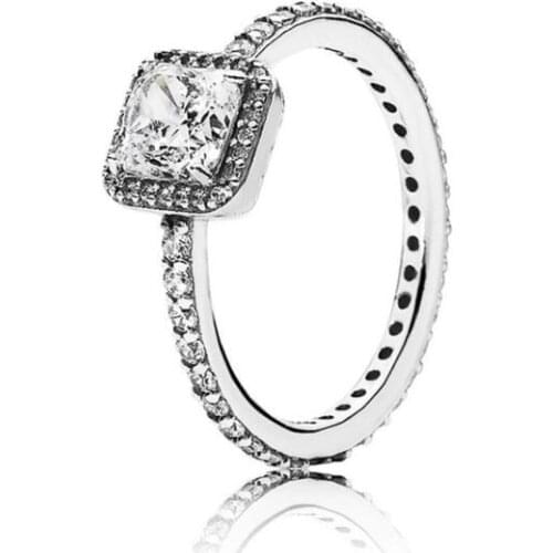 100% 925 Sterling Silver Four Claw Timeless Elegance With Crystal Pan Rings For Women Wedding Gift Fine Jewelry