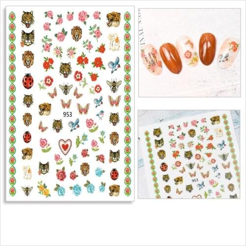 1 Sheet Animal Full Wraps Nail Stickers 3D Decals Tiger/Lion/Bee/Cat/Leopard Sliders For Nail Art Decoration Multi-patterns
