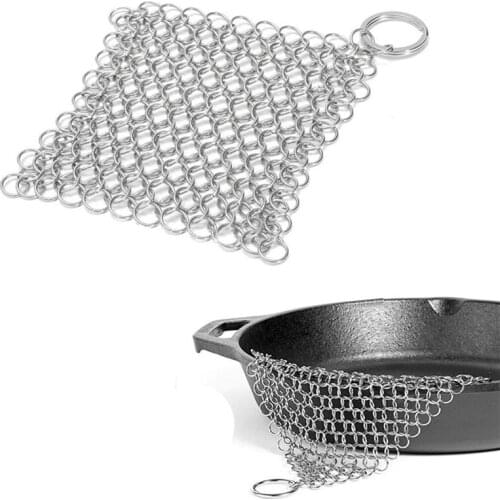 1 Pc Silver Stainless Steel Cast Iron Cleaner Chainmail Scrubber Home Cookware Clean for Skillets Grill Pans