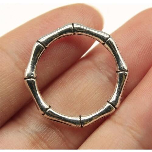 10PCS/lot 21mm Metal Charm Bamboo Circle Connector Pendant Antique Silver Color Making DIY Handmade Tibetan Jewelry DIY
