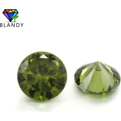 3.0~16mm Peridot CZ Stone Round Brilliant Cut Loose 5A Cubic Zirconia Stones Olive Synthetic Gems For Jewelry