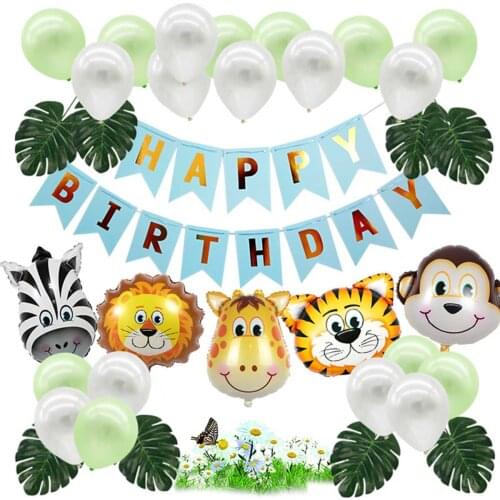 34pcs Set Baby Shower Animal Balloons Safari Jungle Tropical Theme Happy Birthday Party for Celebration 5 Colors
