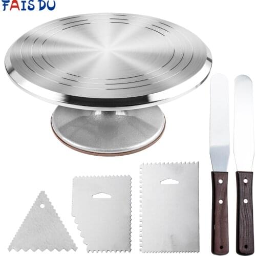 6Pcs/set Turntable Cake Decoration Accessories Set Rotating Cake Stand Tools Metal Stainless Steel Pastry Spatula Scraper