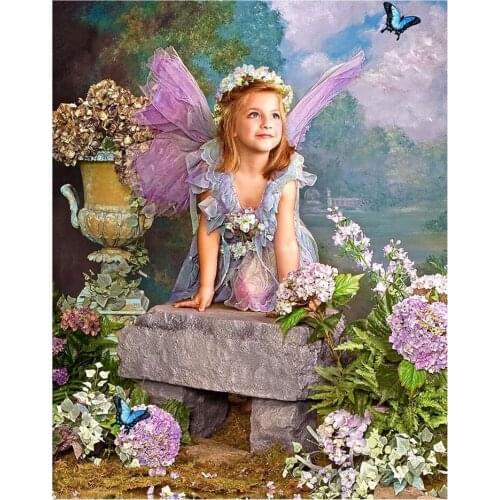 5D DIY Diamond Painting Angels Girl Scenery Diamond Embroidery Landscape Cross Stitch Full Drills Wall Painting Love Gift