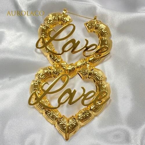 AurolaCo Custom Bamboo Earrings Love shape Hiphop Sexy Bamboo Hoop Earrings Personalize Jewelry Fashion Charming Women Gift