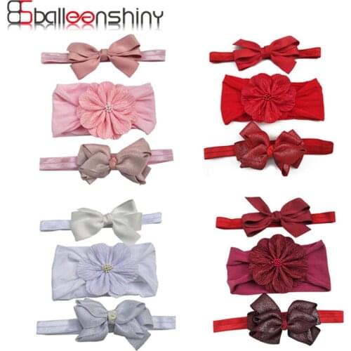 Balleenshiny 3pcs/set Soft and Super Elastic All-match Bow Newborn Baby Girl Headband Baby Accessories Infant Toddler Hairband