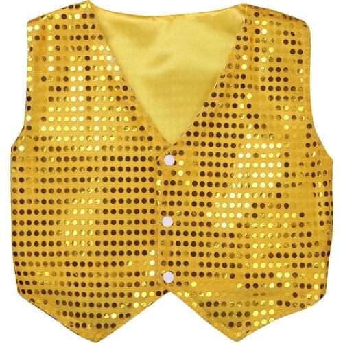 Kids Jazz Dance Costumes Sequined Vest Hip Hop Shining Stage Performance Tops Vest Boys Dancing Outfit Wear for Party