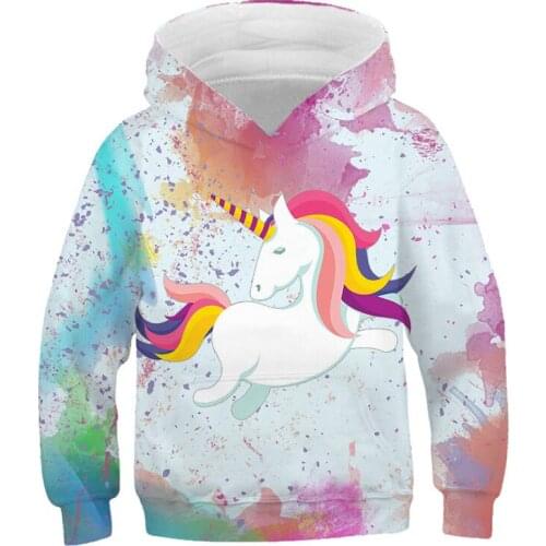 Unicorn Girls Jackets Cartoon 3D Digital Printing Children Sweatshirt Hooded Casual Kids Sweater Loose Long Sleeves Boys Hoodies