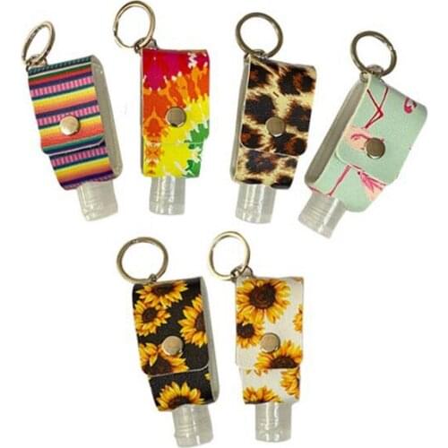 Hand Sanitizer Keychain Leather Holder Travel Bottle Refillable Containers 30ml Flip Cap Reusable Bottles with Keychain Carrier