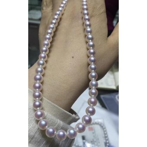 Elegant8.5-9mm freshwater round AKOYA white pearl necklace 18inch 925silver