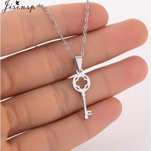 Jisensp Stainless Steel Necklace for Women Lovers Fashion Key Pendant Choker Necklaces Jewelry Valentines Gift collier femme
