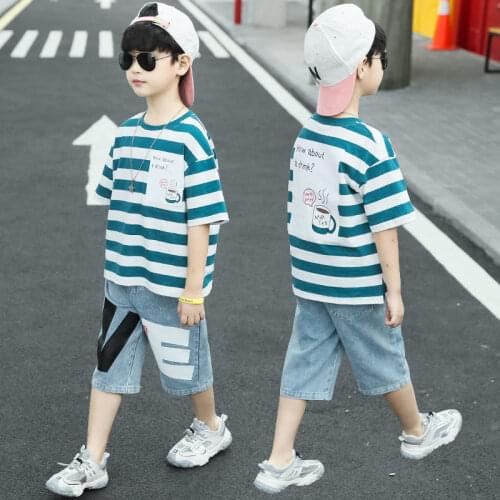 Summer Fashion Cartoon Printed Boys Kids Clothes Set Cotton Short Sleeve T-shirt+Short Outfit For Toddler Boy Clothing 4-12 Year
