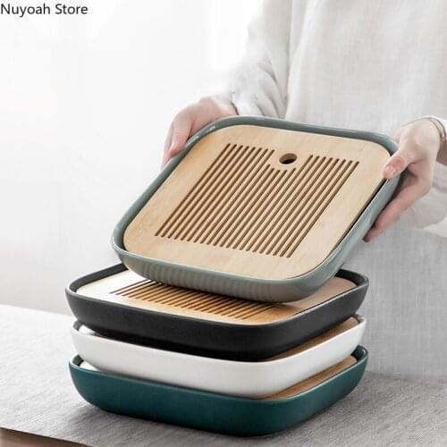 Creative Ceramic Tea Tray Household Kung Fu Tea Set Simple Water Storage Type Light Luxury Modern Tea Table Tray Decoration