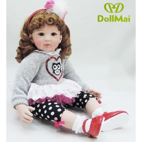 60cm Silicone Reborn Baby Doll Toys Like Real 24inch Vinyl Princess Long curly Hair Toddler Girl Babies Dolls Birthday Gift