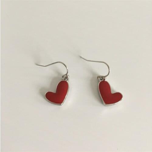 Lovely Heart Red Pink Enamel Stone Small Charm Drop Earrings For Women Girl Point Decoration Accessory