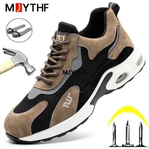 2021 New Men Work Shoes Air Cushion Safety Shoes Work Sneakers Cowhide Work Boots Steel Toe Shoes Indestructible Protective Shoe