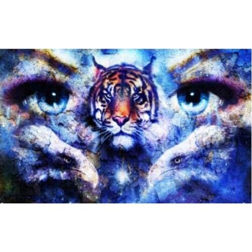 DIY Poured Glue Diamond Painting Kits Scalloped Edge Tiger Face Full Round Embroidery Animals Mosaic Art Rhinestones5D XN325