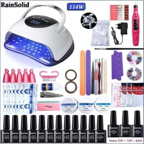 RainSolid 12Pcs Manicure Kits With UV /LED Lamp Dryer Set Glitter Hybrid Varnish Base Top Coat Soak Off UV Nail Art Gel Polish