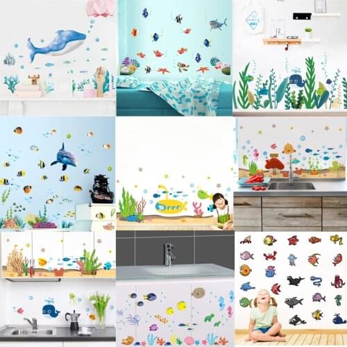 Underwater Fish Wall Stickers Home Kitchen Bathroom Decoration Scenery Mural Art Poster Decals