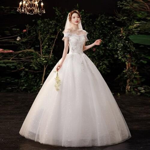 2021 New Simple Boat Neck Wedding Dress Shining Sequins Wedding Gown Plus Size Custom Made Bridal Dresses Vestido De Noiva