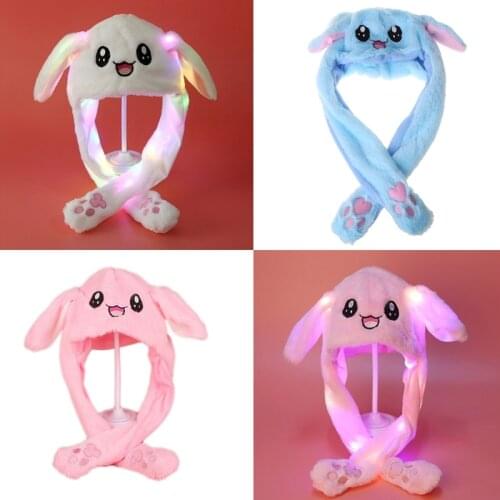 2021 New Light Up Plush Animal Hat with Moving Ears Cartoon Bunny Panda LED Earflap Cap