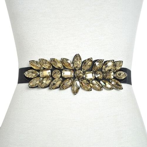 New Vintage Waist Belt Fashion Women Rhinestone Elastic Wide Belt Wedding Party Interlocking Waistband