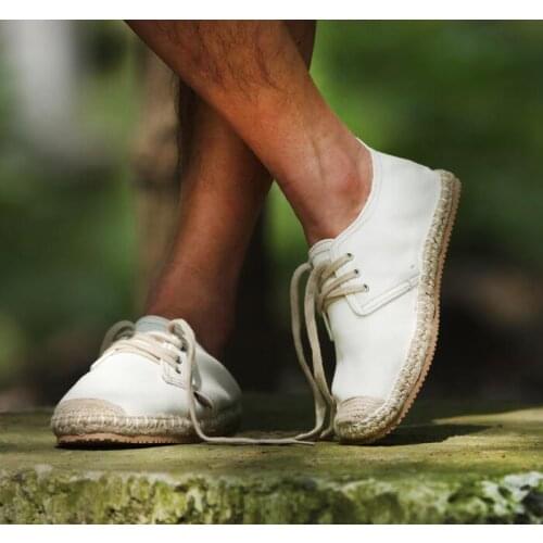38-47 Couple canvas shoes flax boy flaxen straw handmade shoes hemp rope bottom men shoes lace up nature material