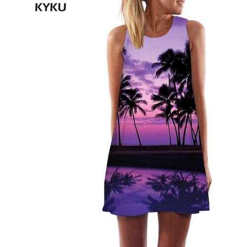 KYKU Landscape Dress Women Coconut Tree Boho Cloud Vestido Sexy Sunset Tank Womens Clothing Elegant New Large Sizes Fashion
