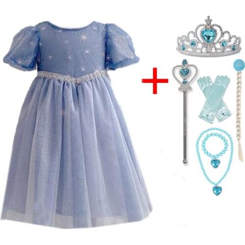 New Summer Princess Dress Anna Elsa 2 Halloween Carnival Children Cosplay Dress up Snow Queen Lace Gown Kids Dresses for Girls